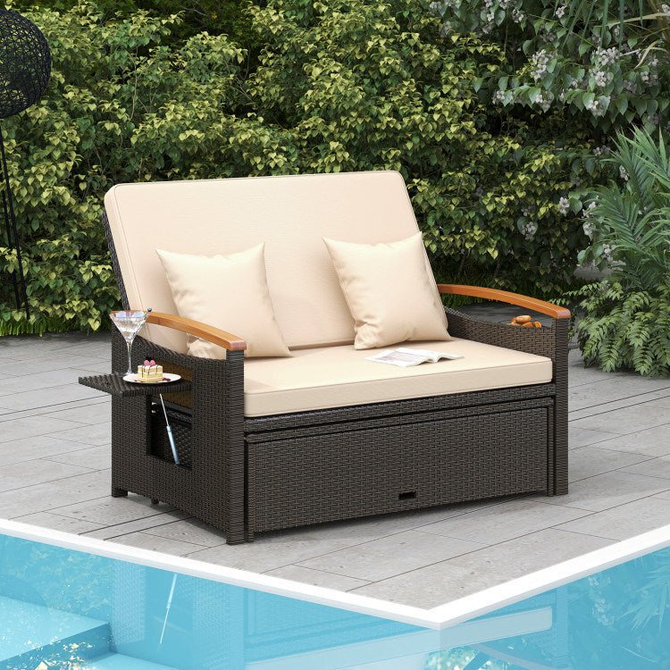 Outdoor Wicker Daybed with Folding Panels and Storage Ottoman - Divine Heart L.A.