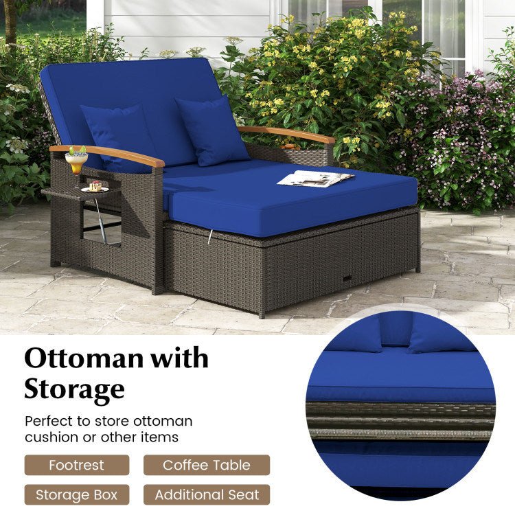 Outdoor Wicker Daybed with Folding Panels and Storage Ottoman - Divine Heart L.A.