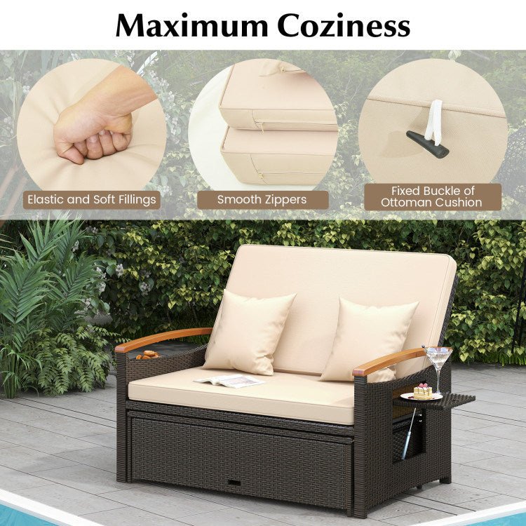 Outdoor Wicker Daybed with Folding Panels and Storage Ottoman - Divine Heart L.A.