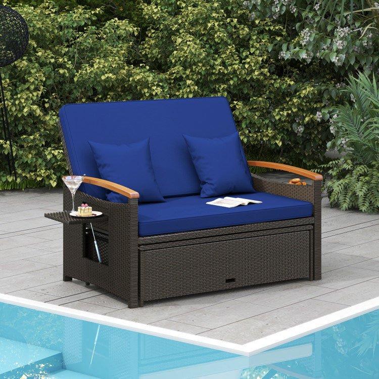 Outdoor Wicker Daybed with Folding Panels and Storage Ottoman - Divine Heart L.A.