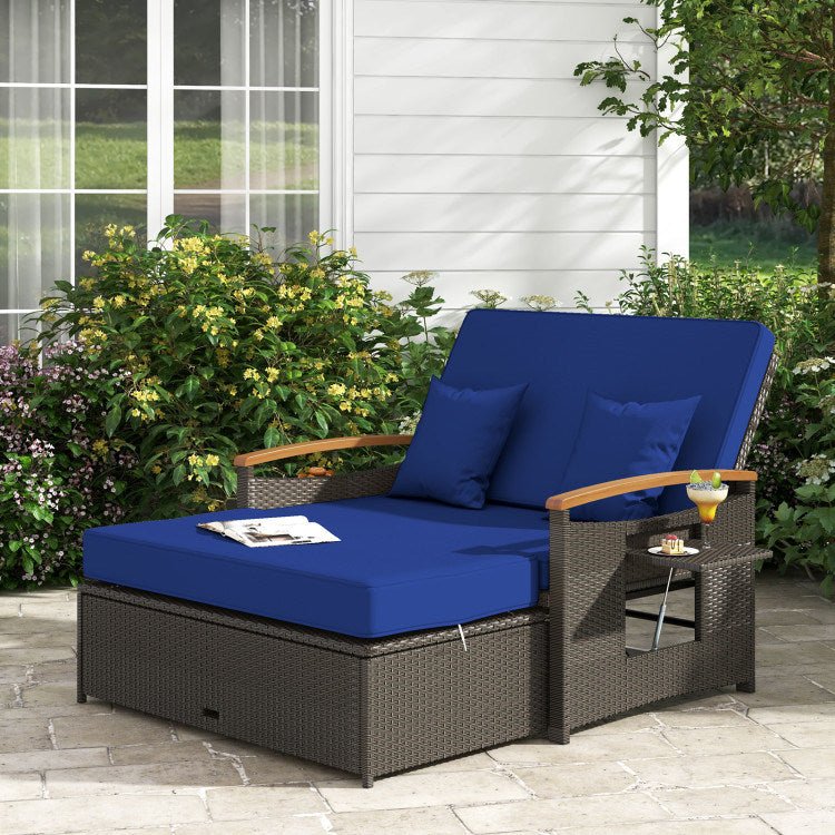 Outdoor Wicker Daybed with Folding Panels and Storage Ottoman - Divine Heart L.A.