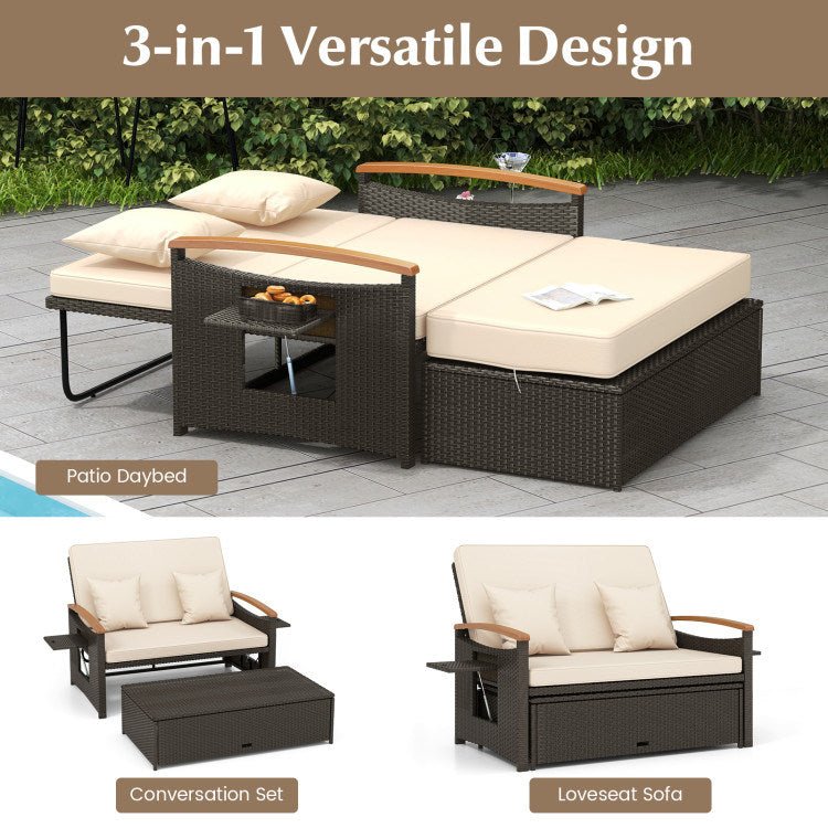 Outdoor Wicker Daybed with Folding Panels and Storage Ottoman - Divine Heart L.A.