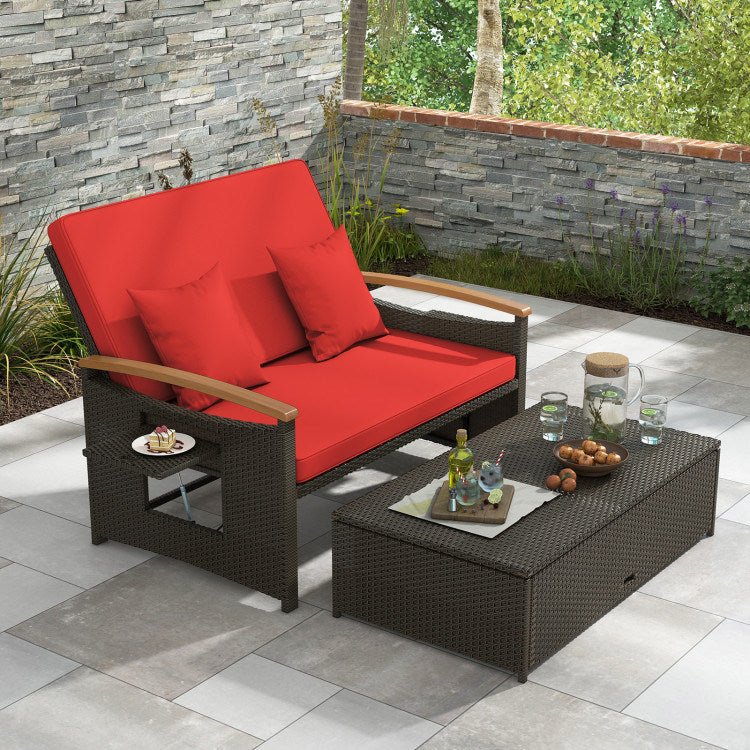 Outdoor Wicker Daybed with Folding Panels and Storage Ottoman - Divine Heart L.A.