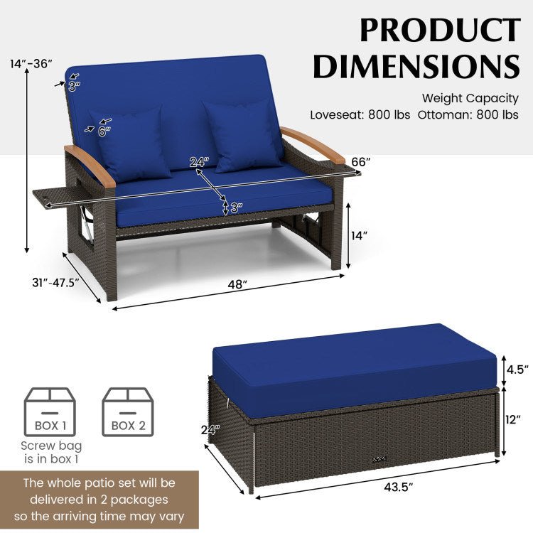 Outdoor Wicker Daybed with Folding Panels and Storage Ottoman - Divine Heart L.A.