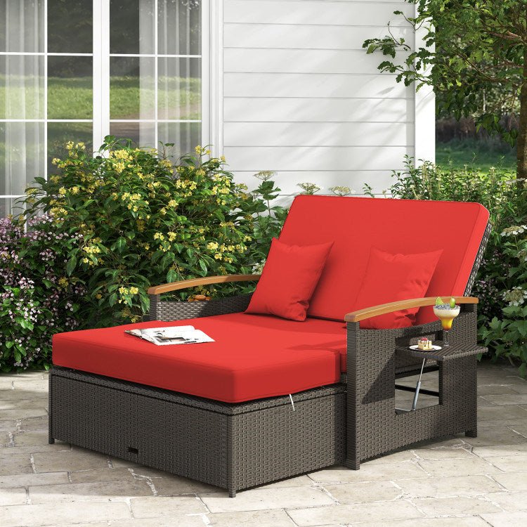 Outdoor Wicker Daybed with Folding Panels and Storage Ottoman - Divine Heart L.A.