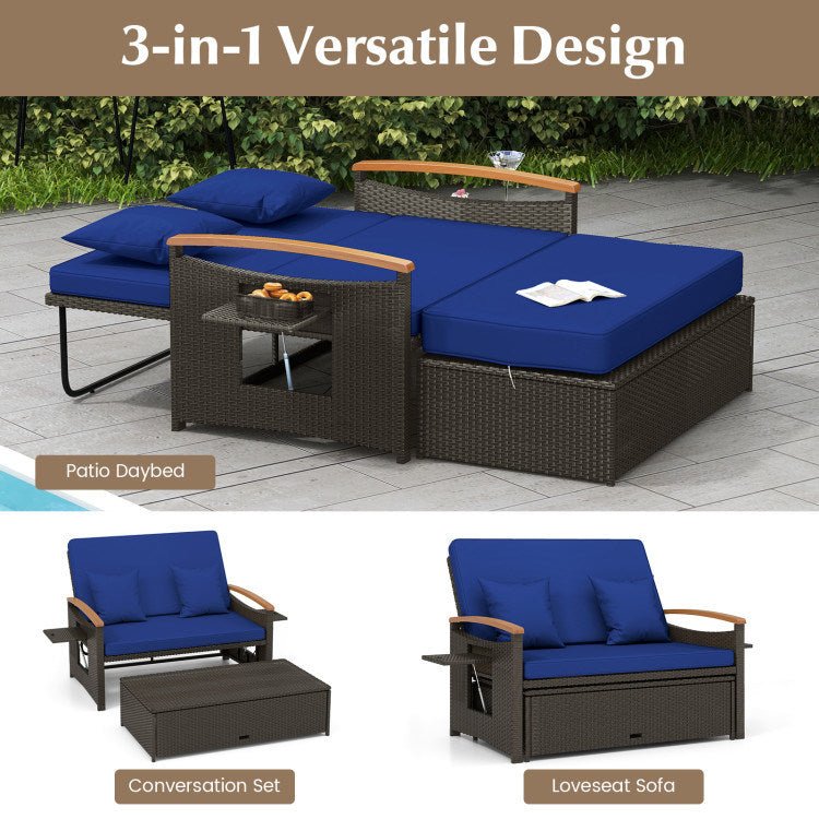 Outdoor Wicker Daybed with Folding Panels and Storage Ottoman - Divine Heart L.A.