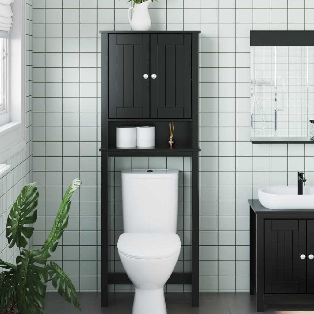 Over - the - Toilet Storage BERG Black 23.6"x10.6"x64.8" Solid Wood - Divine Heart L.A.