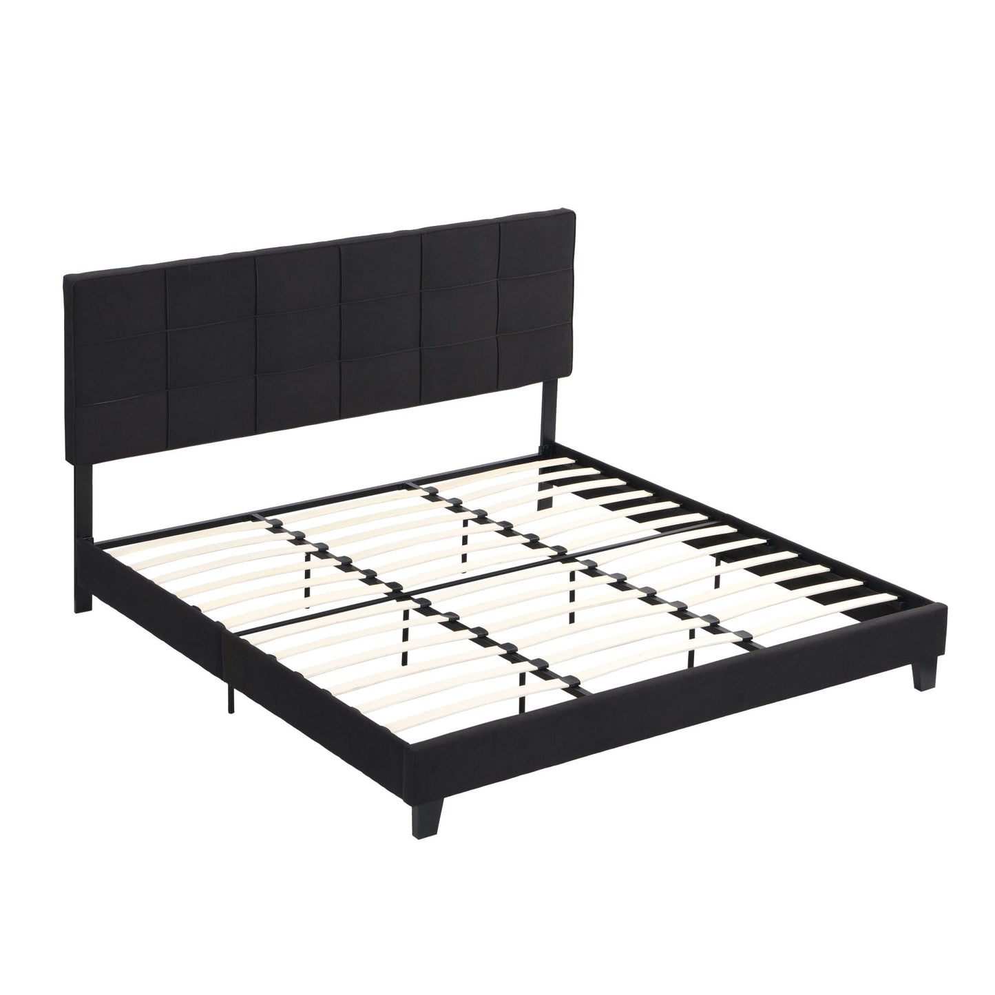 Palos Upholstered King Platform Bed Frame with Linen Headboard - Divine Heart L.A.