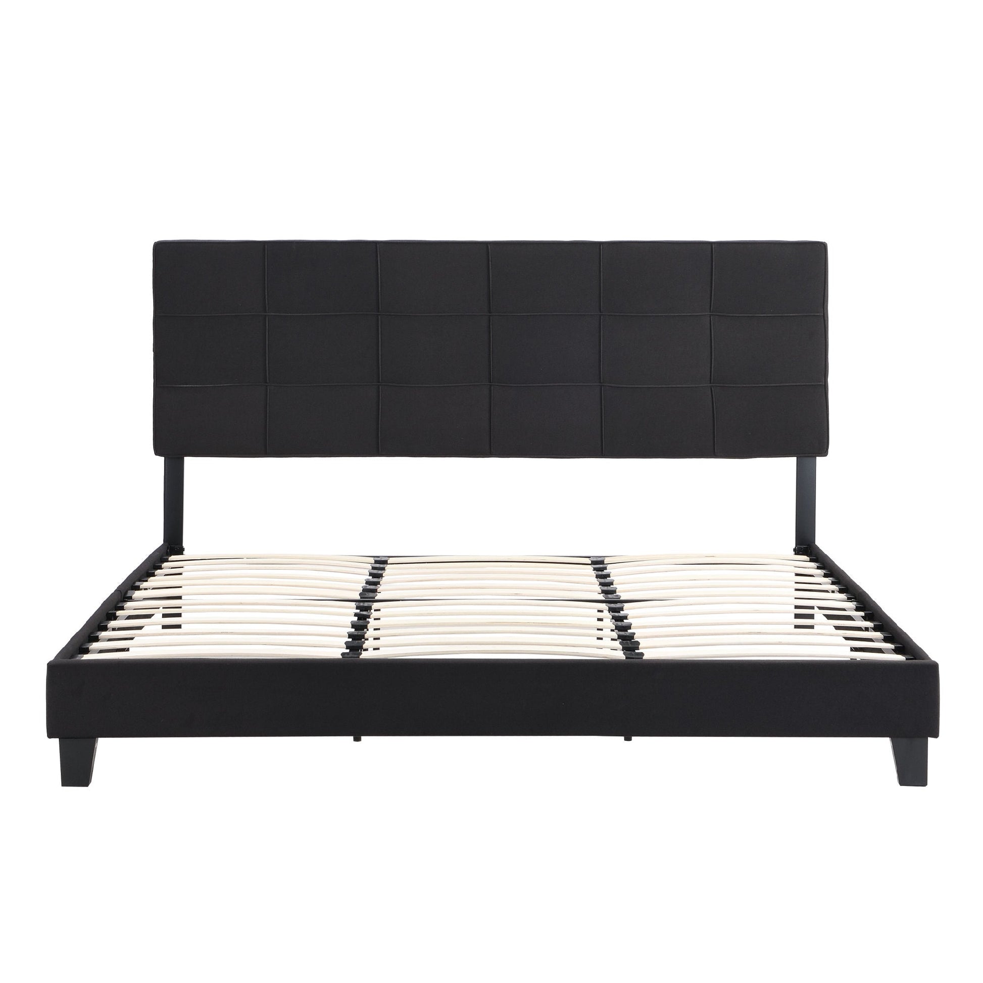 Palos Upholstered King Platform Bed Frame with Linen Headboard - Divine Heart L.A.