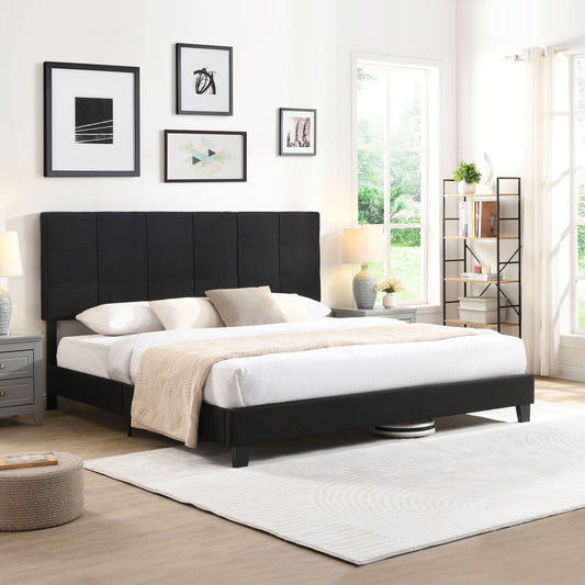 Palos Upholstered King Platform Bed Frame with Linen Headboard - Divine Heart L.A.