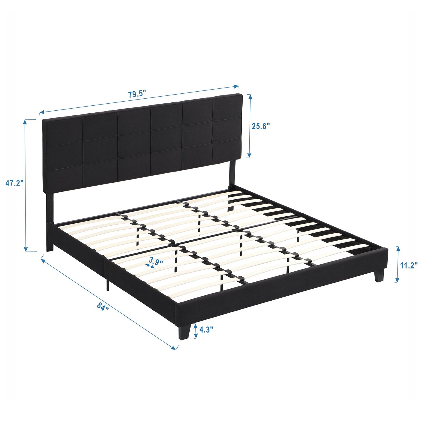 Palos Upholstered King Platform Bed Frame with Linen Headboard - Divine Heart L.A.