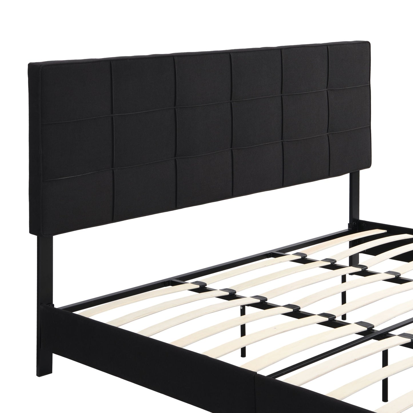 Palos Upholstered King Platform Bed Frame with Linen Headboard - Divine Heart L.A.