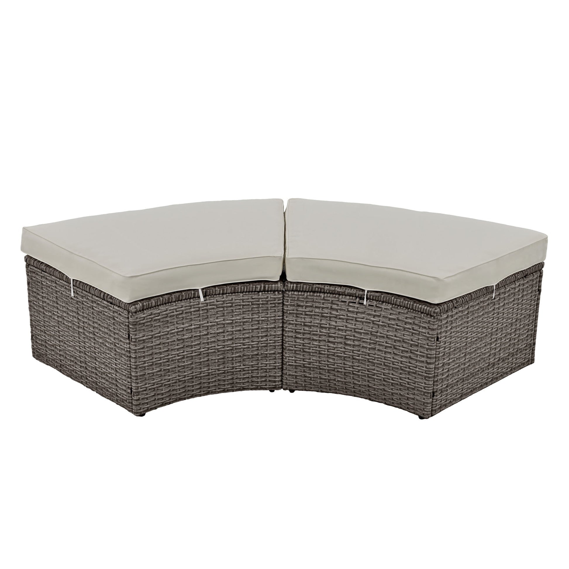 Patio 5-Piece Round Rattan Sectional Sofa Set All-Weather PE Wicker Sunbed Daybed with Round Liftable Table and Washable Cushions for Outdoor Backyard Poolside - Divine Heart L.A.