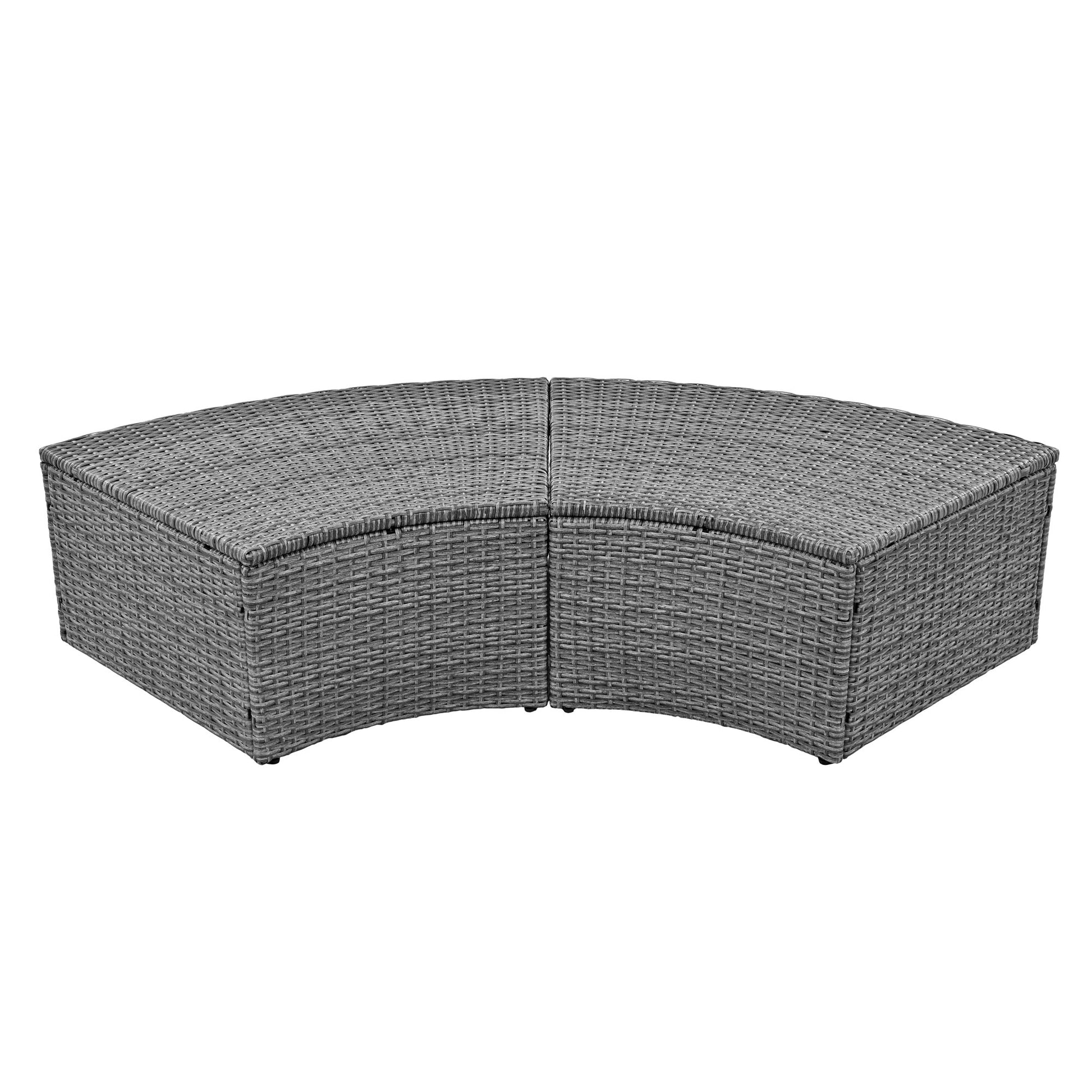 Patio 5-Piece Round Rattan Sectional Sofa Set All-Weather PE Wicker Sunbed Daybed with Round Liftable Table and Washable Cushions for Outdoor Backyard Poolside - Divine Heart L.A.