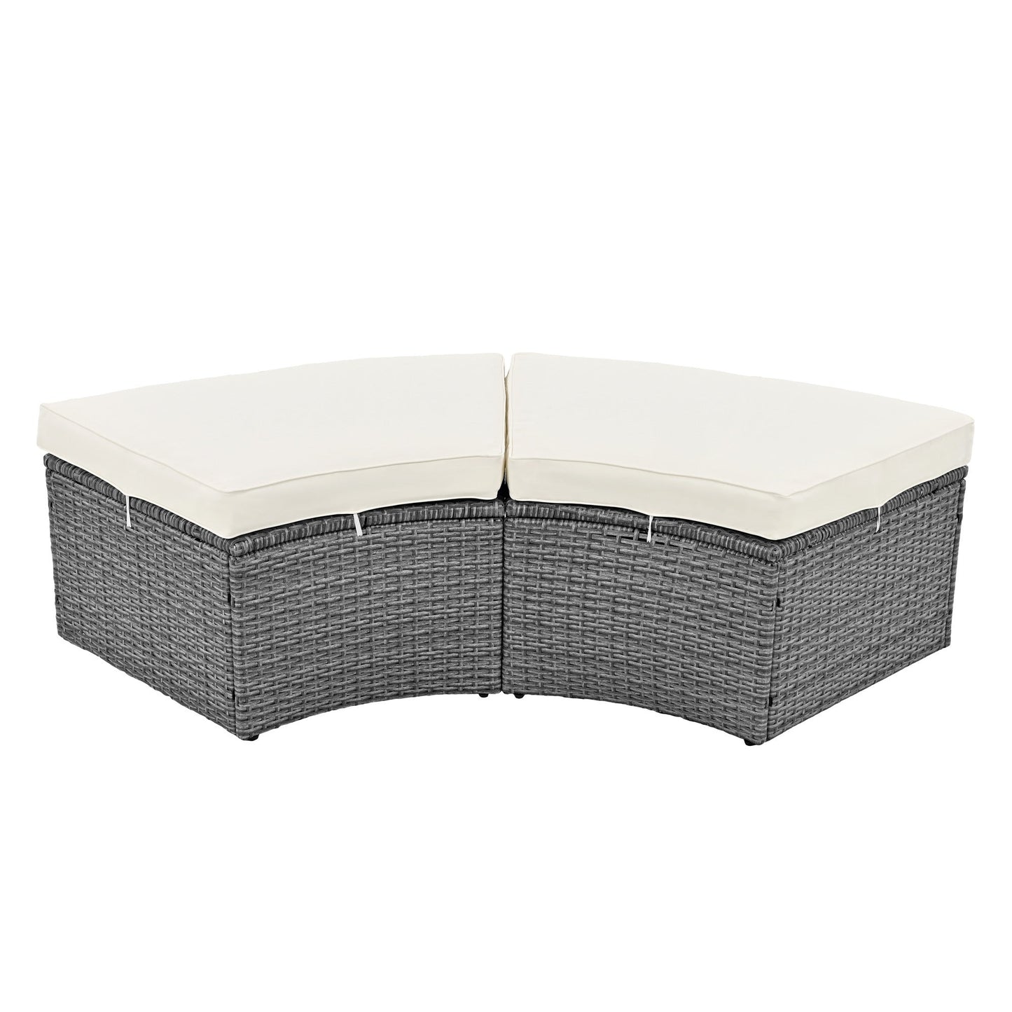 Patio 5-Piece Round Rattan Sectional Sofa Set All-Weather PE Wicker Sunbed Daybed with Round Liftable Table and Washable Cushions for Outdoor Backyard Poolside - Divine Heart L.A.