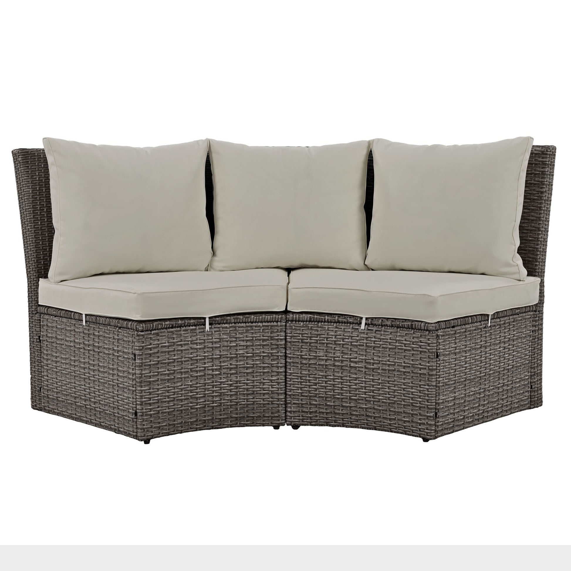 Patio 5-Piece Round Rattan Sectional Sofa Set All-Weather PE Wicker Sunbed Daybed with Round Liftable Table and Washable Cushions for Outdoor Backyard Poolside - Divine Heart L.A.