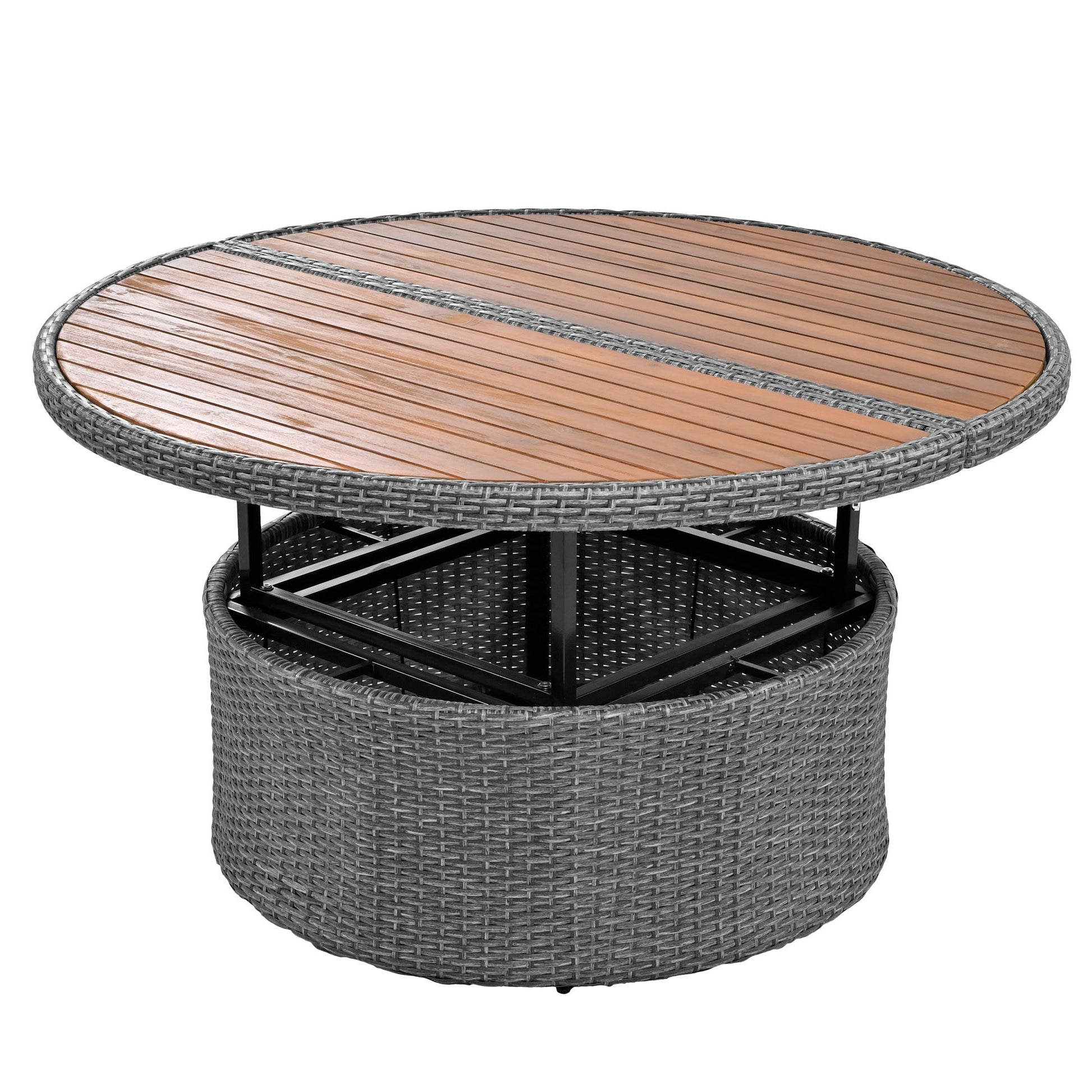 Patio 5-Piece Round Rattan Sectional Sofa Set All-Weather PE Wicker Sunbed Daybed with Round Liftable Table and Washable Cushions for Outdoor Backyard Poolside - Divine Heart L.A.