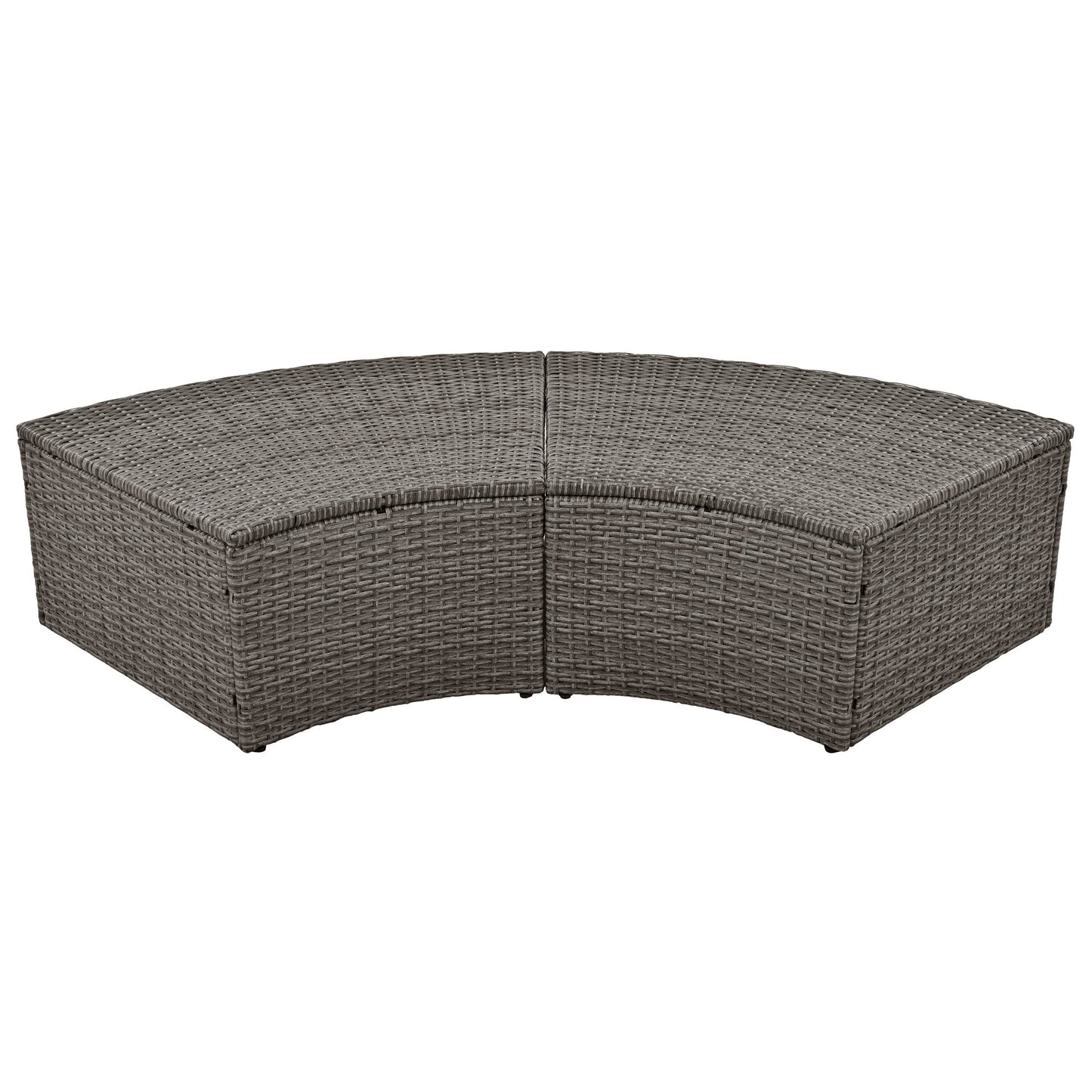 Patio 5-Piece Round Rattan Sectional Sofa Set All-Weather PE Wicker Sunbed Daybed with Round Liftable Table and Washable Cushions for Outdoor Backyard Poolside - Divine Heart L.A.