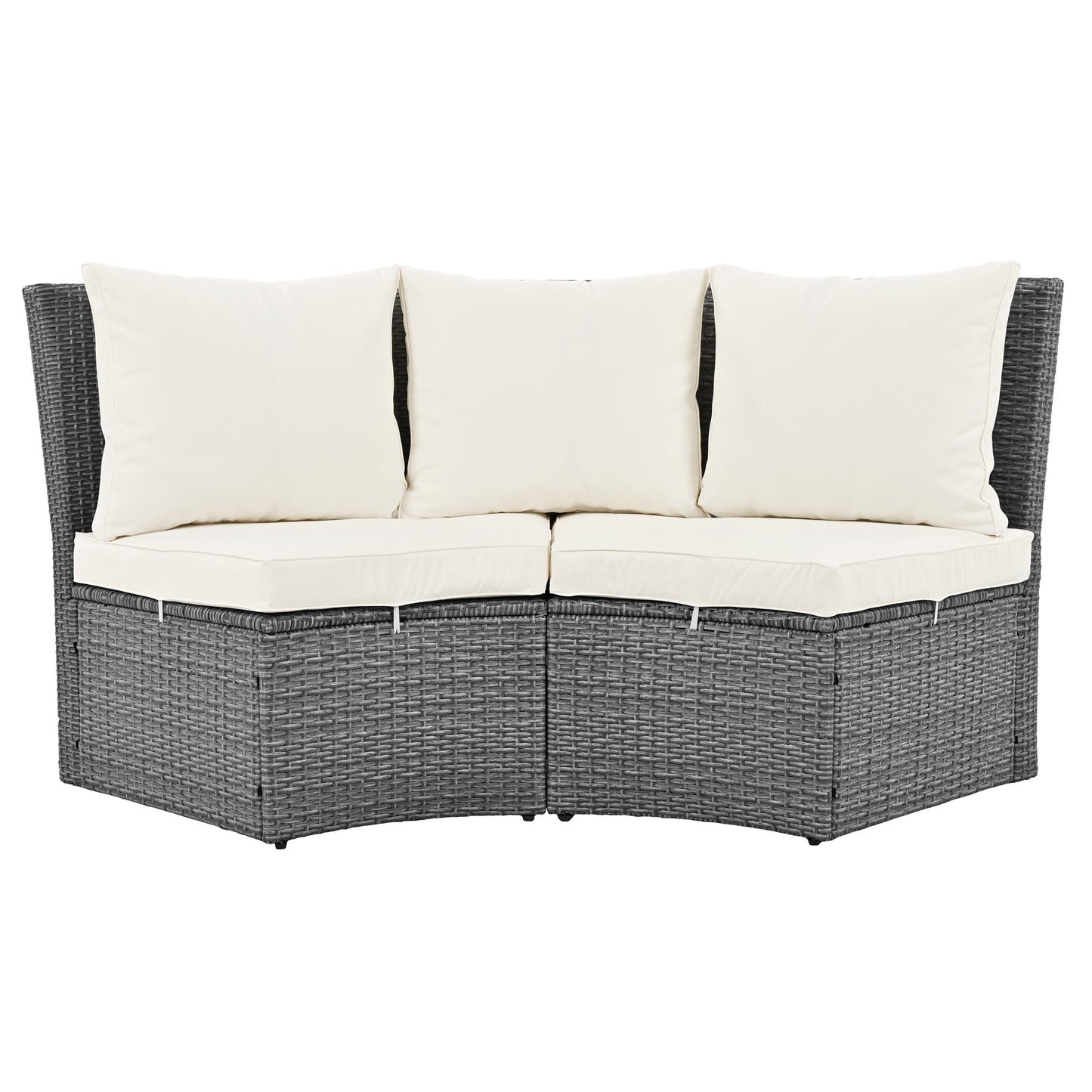 Patio 5-Piece Round Rattan Sectional Sofa Set All-Weather PE Wicker Sunbed Daybed with Round Liftable Table and Washable Cushions for Outdoor Backyard Poolside - Divine Heart L.A.