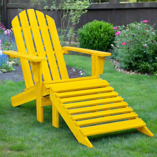 Patio Adirondack Chair with Ottoman Solid Fir Wood Yellow - Divine Heart L.A.