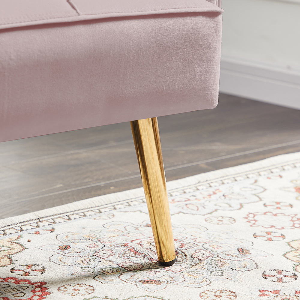 Sicily Pink Convertible Loveseat with Gold Metal Legs