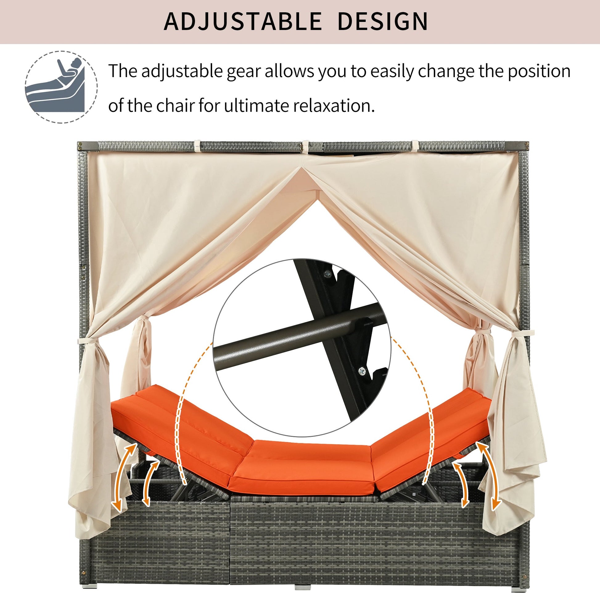 Pomona Adjustable Sun Bed With Curtain - Divine Heart L.A.