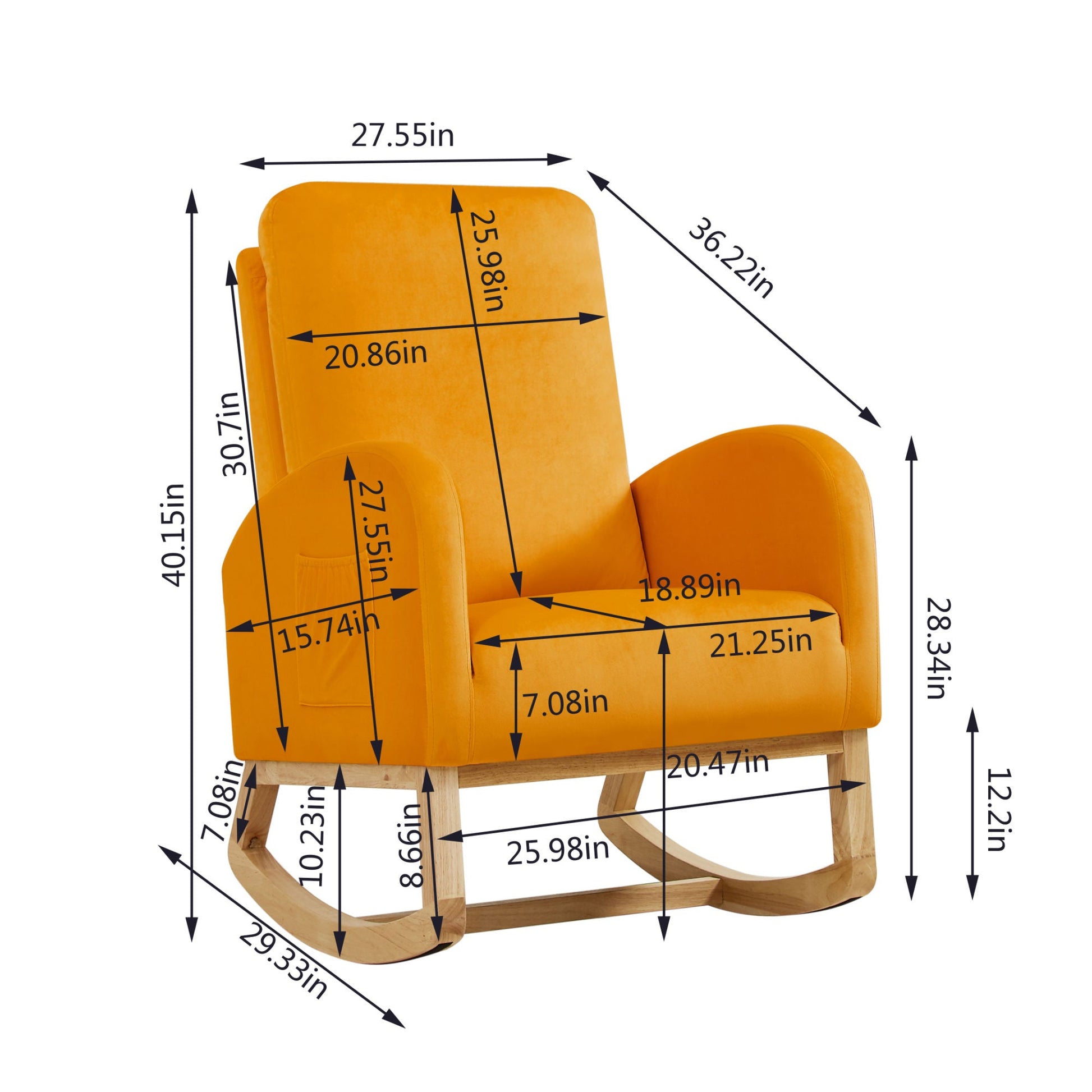 Rocking Chair Mid-Century Modern Rocking Armchair Upholstered Tall Back Accent Glider Rocker - Divine Heart L.A.