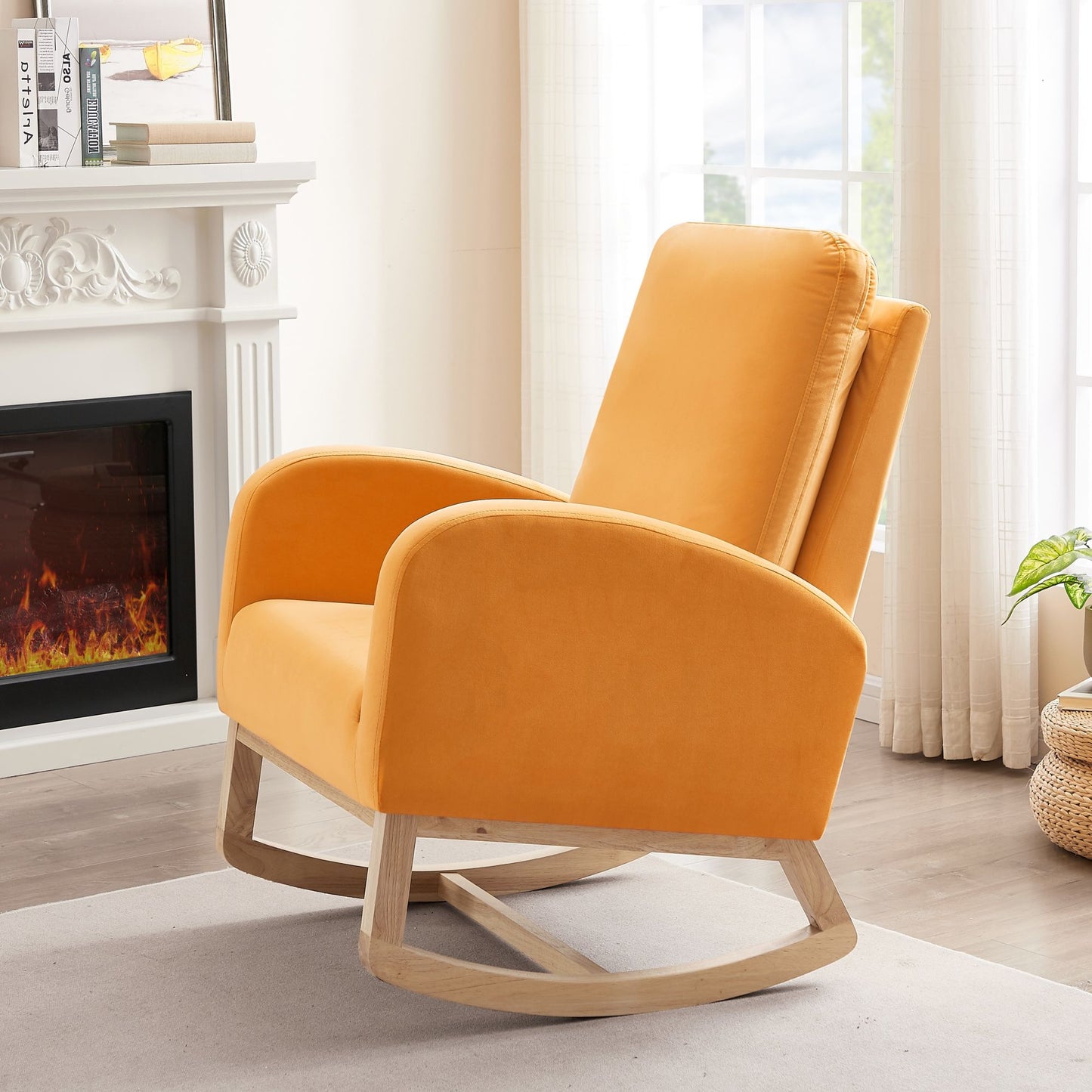 Rocking Chair Mid-Century Modern Rocking Armchair Upholstered Tall Back Accent Glider Rocker - Divine Heart L.A.