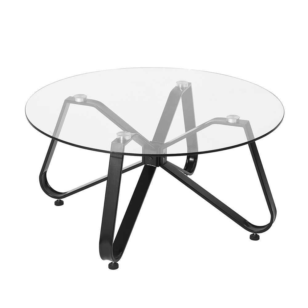 Round Coffee Table for Living Room, 31.5-inch Modern Sofa Side End Table with Tempered Glass Top & Metal Legs, Accent Cocktail Tea Table, 31.5 x 31.5 x 15.6 inches, Black - Divine Heart L.A.