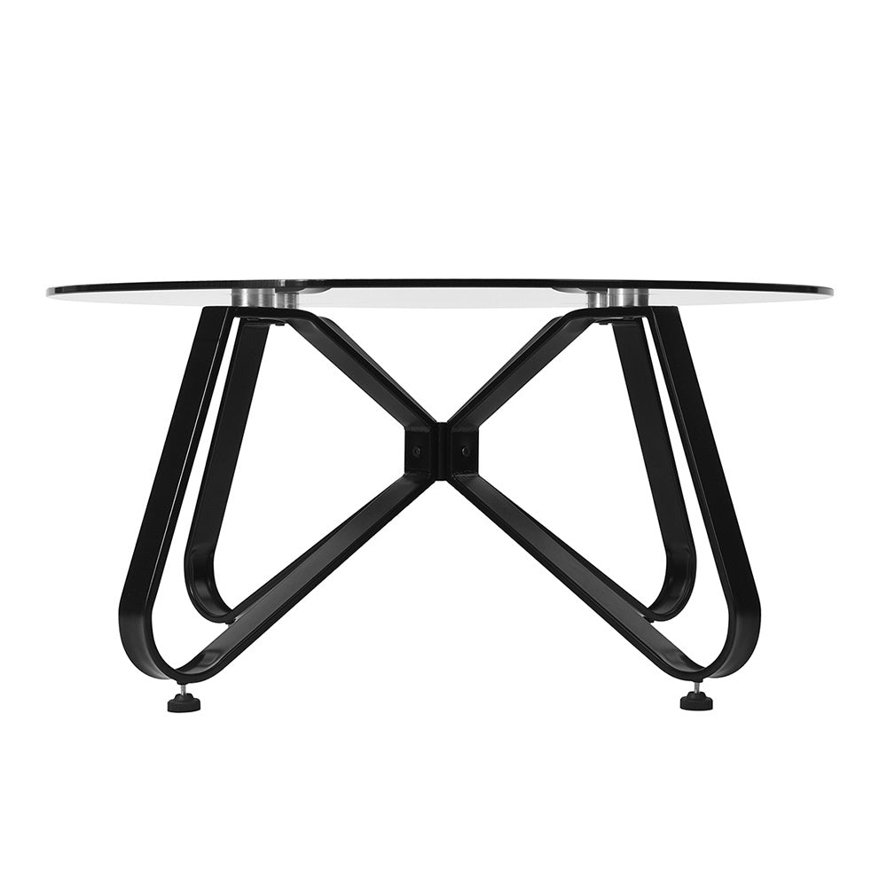 Round Coffee Table for Living Room, 31.5-inch Modern Sofa Side End Table with Tempered Glass Top & Metal Legs, Accent Cocktail Tea Table, 31.5 x 31.5 x 15.6 inches, Black - Divine Heart L.A.