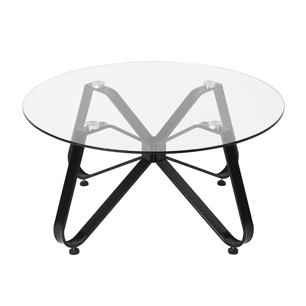 Round Coffee Table for Living Room, 31.5-inch Modern Sofa Side End Table with Tempered Glass Top & Metal Legs, Accent Cocktail Tea Table, 31.5 x 31.5 x 15.6 inches, Black - Divine Heart L.A.