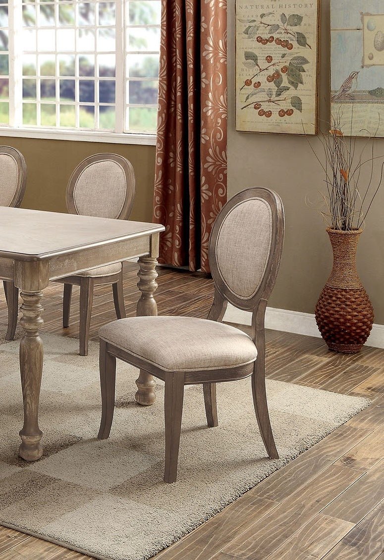 Rustic Oak and Beige Dining Chair Set of 2 - Divine Heart L.A.