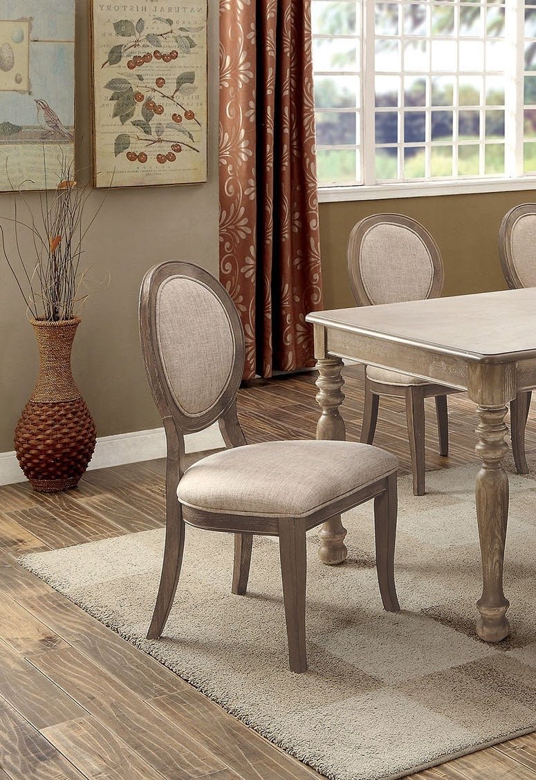 Rustic Oak and Beige Dining Chair Set of 2 - Divine Heart L.A.