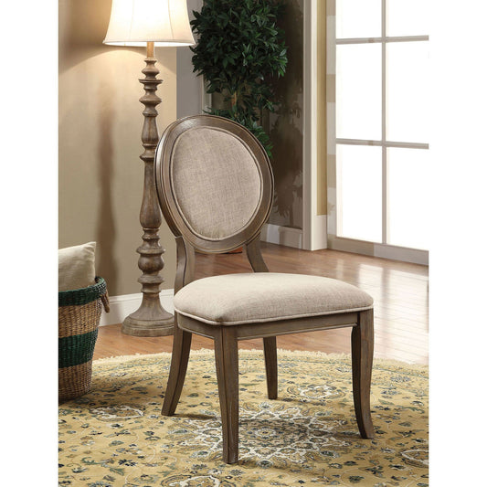 Rustic Oak and Beige Dining Chair Set of 2 - Divine Heart L.A.