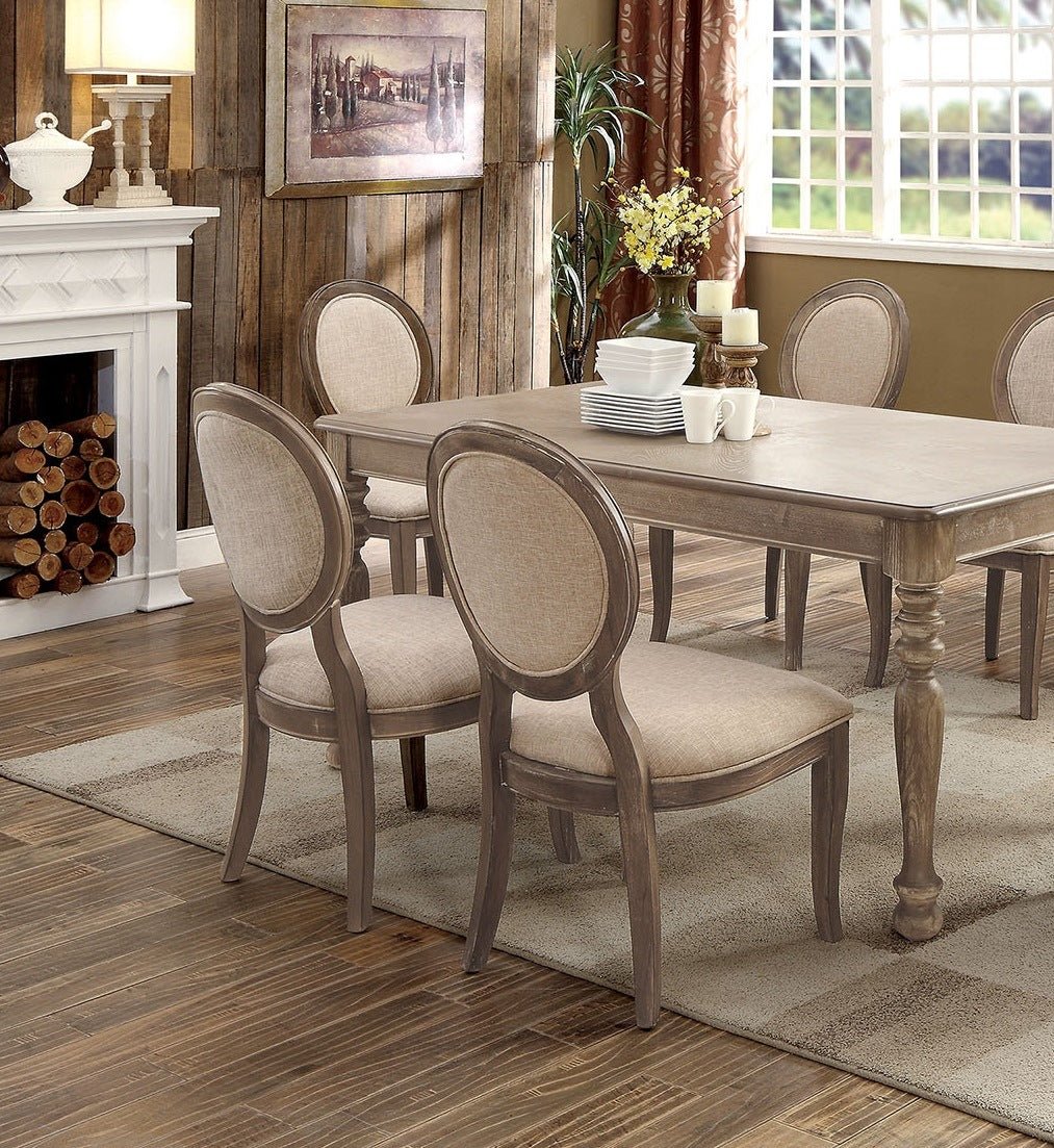 Rustic Oak and Beige Dining Chair Set of 2 - Divine Heart L.A.