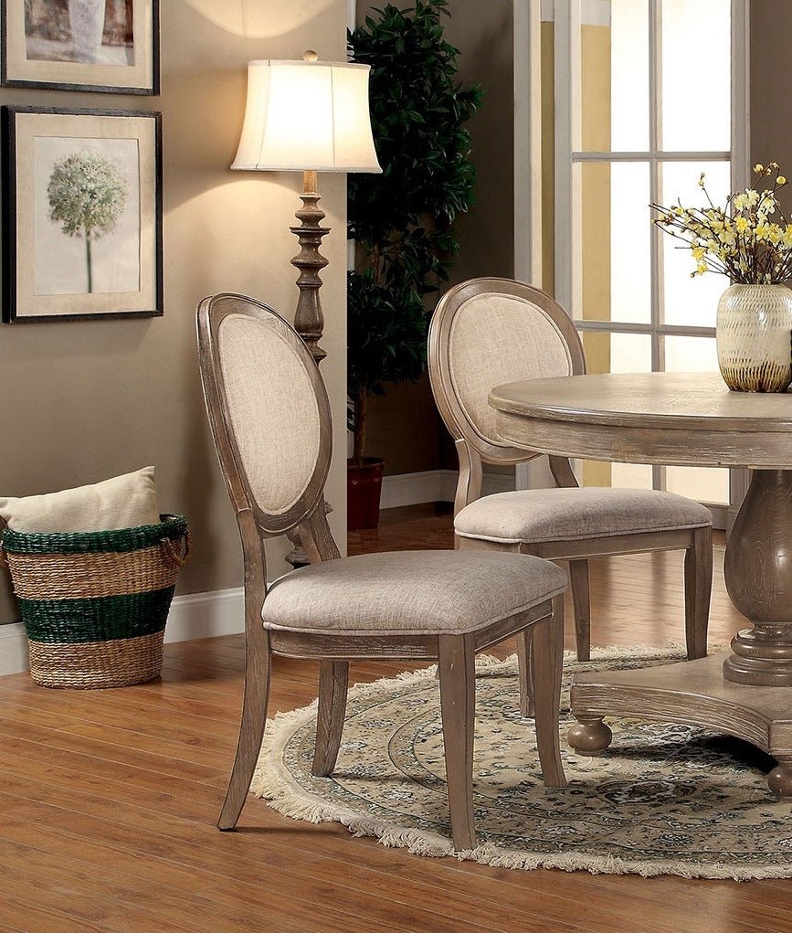 Rustic Oak and Beige Dining Chair Set of 2 - Divine Heart L.A.