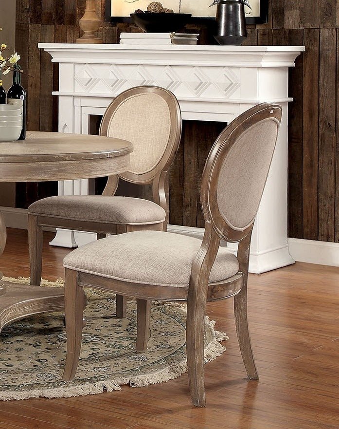 Rustic Oak and Beige Dining Chair Set of 2 - Divine Heart L.A.