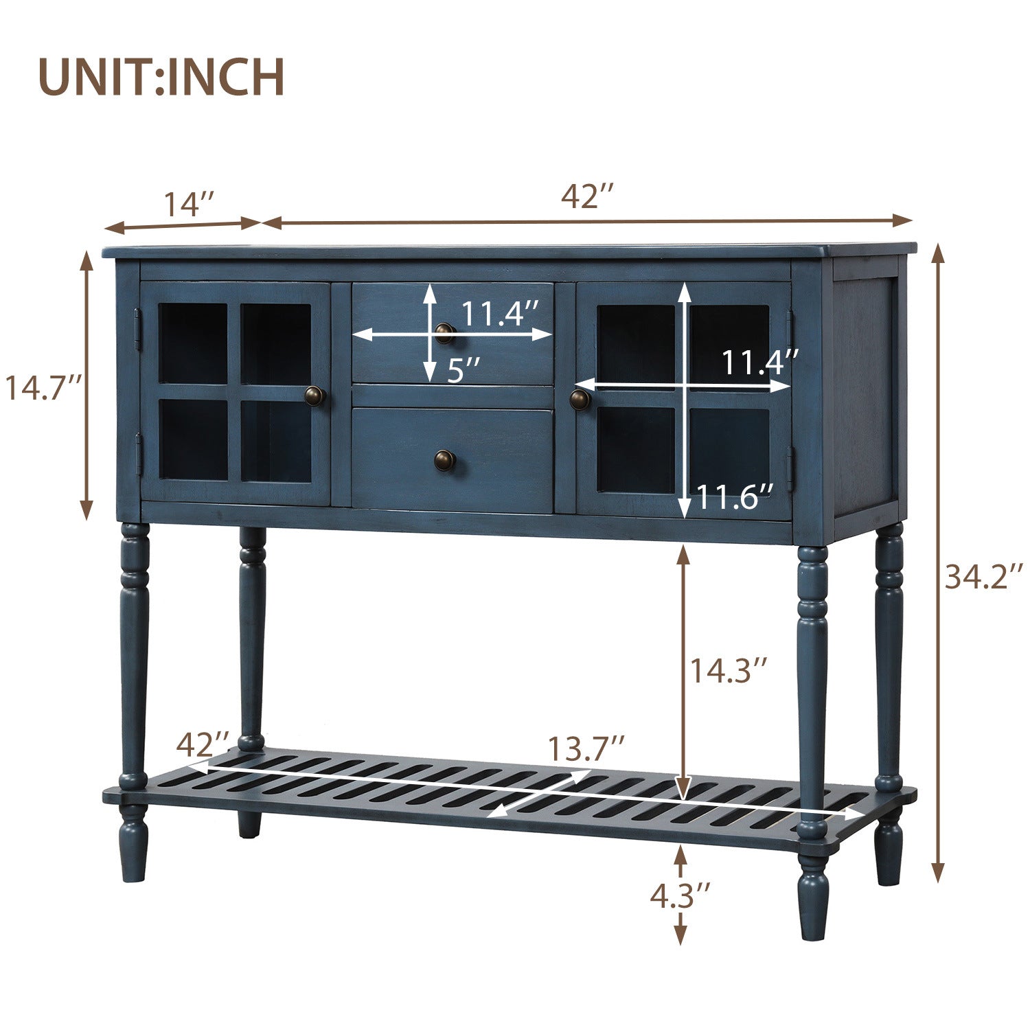 Sideboard Console Table with Bottom Shelf, Farmhouse Wood/Glass Buffet Storage Cabinet Living Room - Divine Heart L.A.