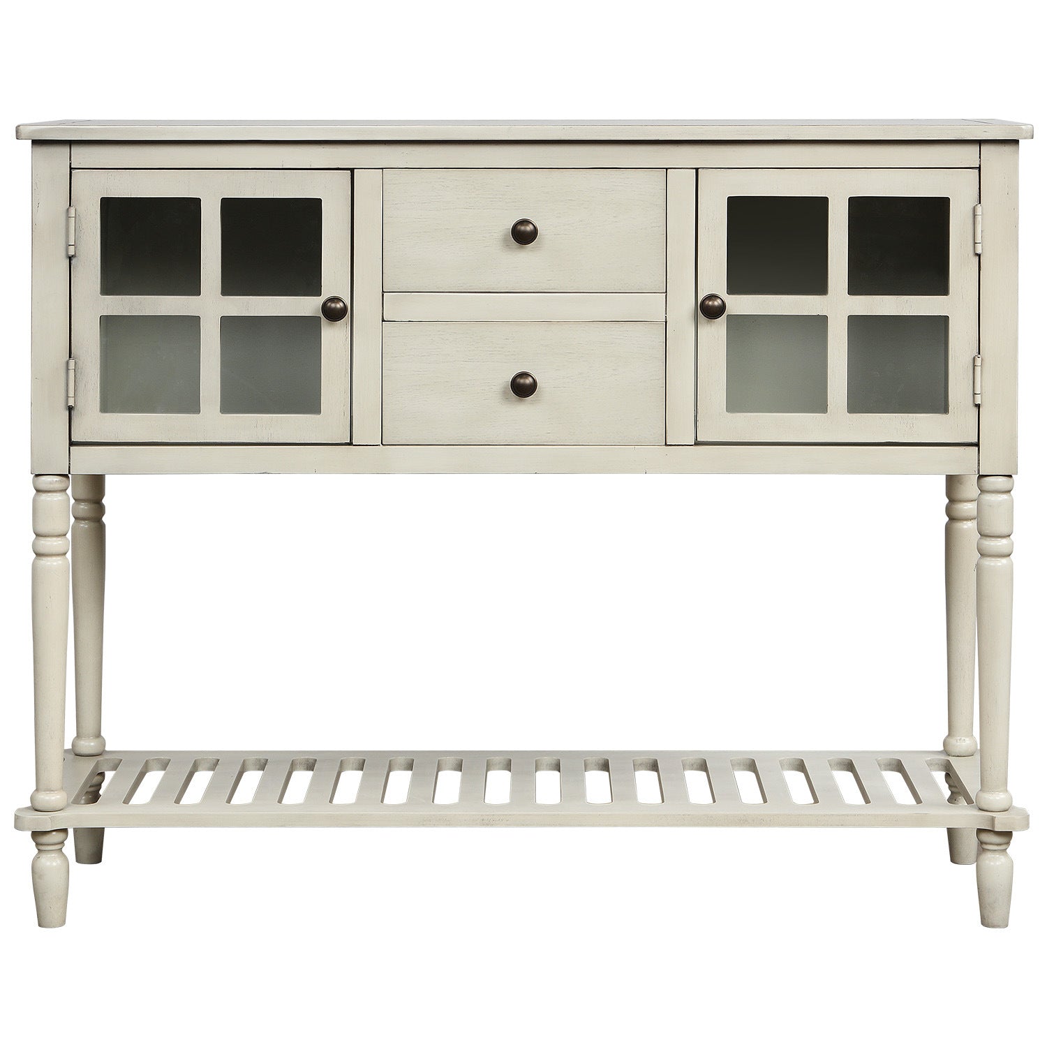 Sideboard Console Table with Bottom Shelf, Farmhouse Wood/Glass Buffet Storage Cabinet Living Room - Divine Heart L.A.