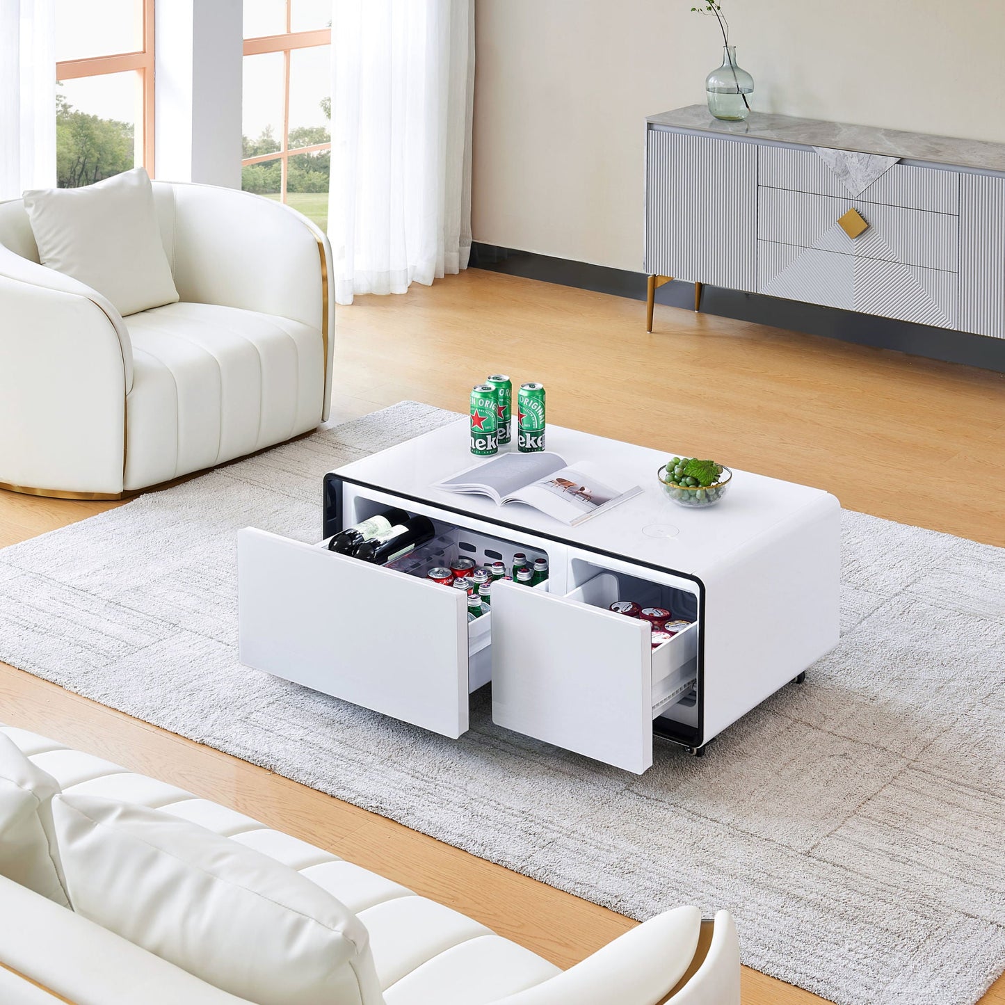 Smart Table Fridge, Multifunctional Coffee Table with Cooler and Frozen - Divine Heart L.A.