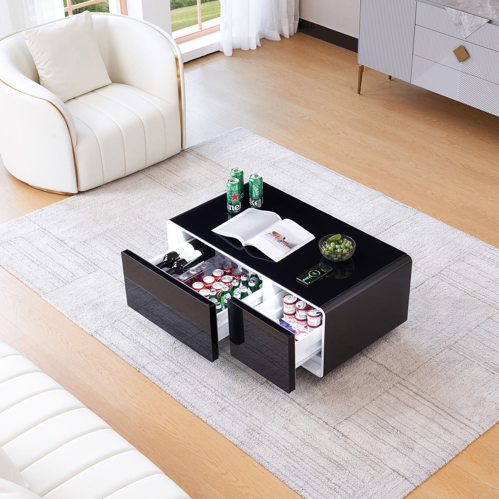 Smart Table Fridge, Multifunctional Coffee Table with Cooler and Frozen - Divine Heart L.A.