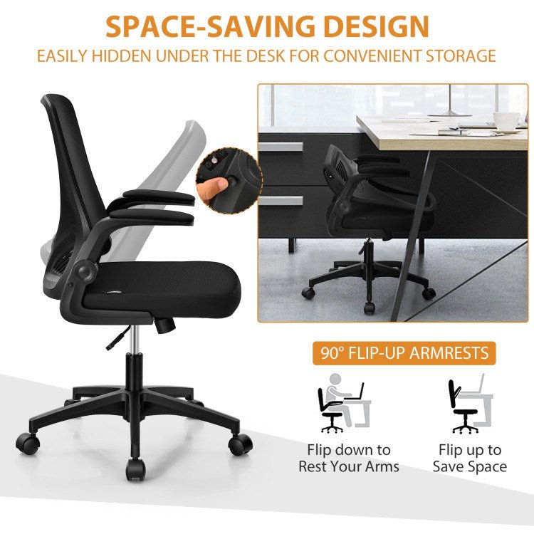 Swivel Mesh Office Chair with Foldable Backrest and Flip-Up Arms - Divine Heart L.A.