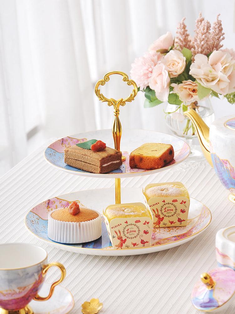 Timeless Classics Bone China Dessert Display Plate with Pastel and Gold Finish - Divine Heart L.A.
