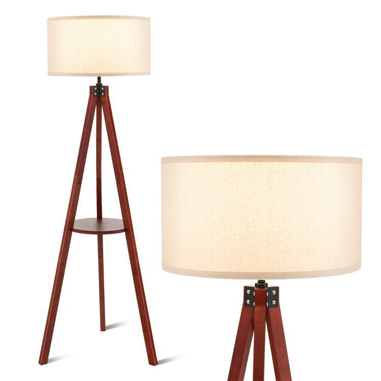 Tripod Floor Lamp Wood Standing Lamp with Flaxen Lamp Shade and E26 Lamp Base - Divine Heart L.A.