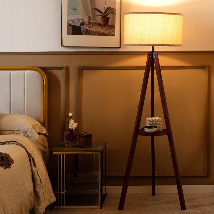 Tripod Floor Lamp Wood Standing Lamp with Flaxen Lamp Shade and E26 Lamp Base - Divine Heart L.A.