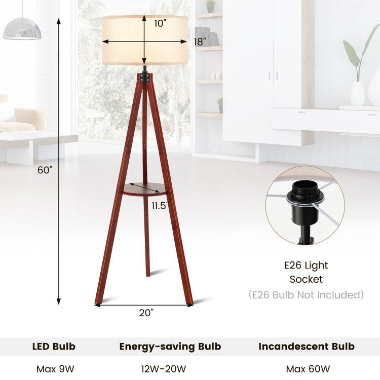 Tripod Floor Lamp Wood Standing Lamp with Flaxen Lamp Shade and E26 Lamp Base - Divine Heart L.A.