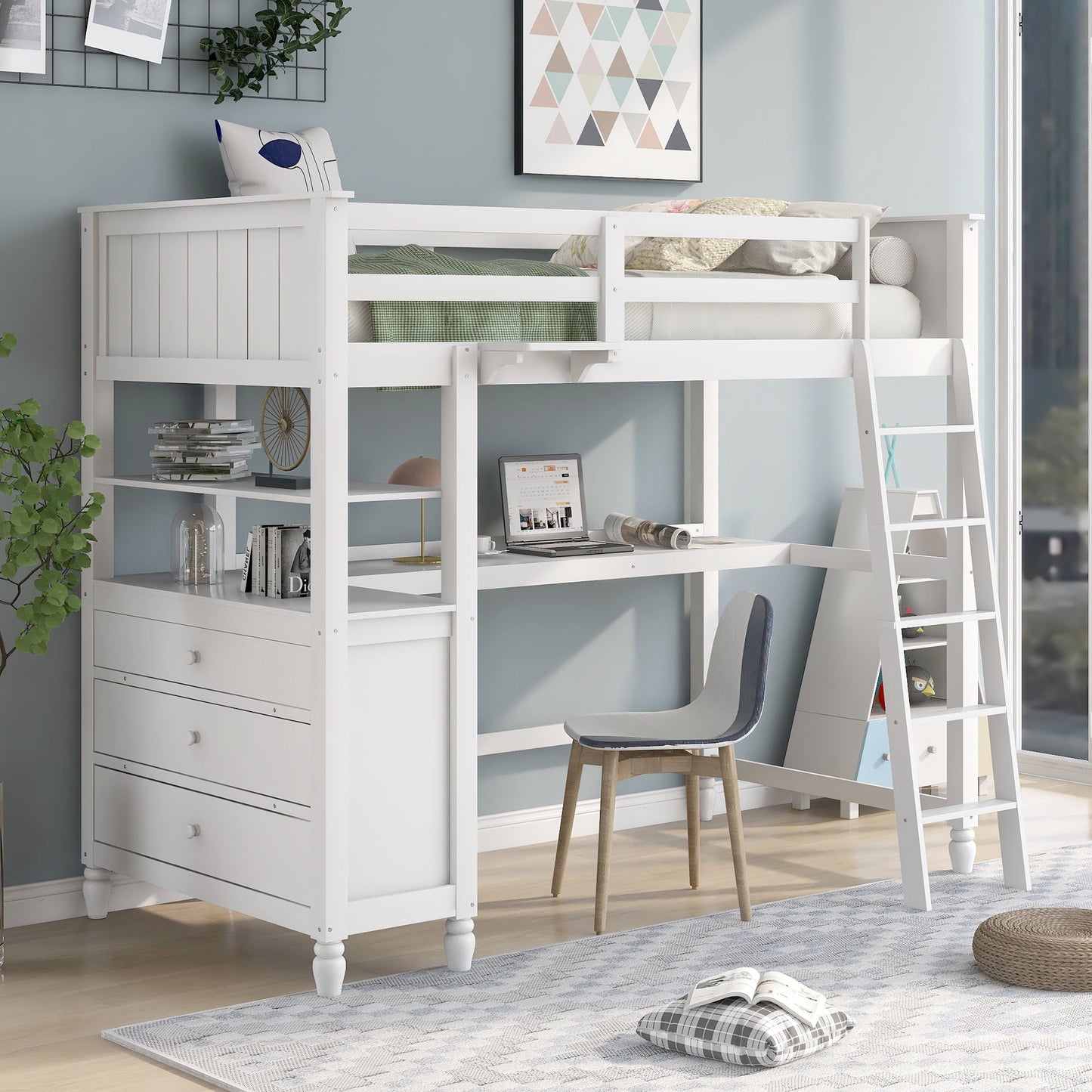 Twin Loft Bed with Desk and Storage Drawers - Divine Heart L.A.