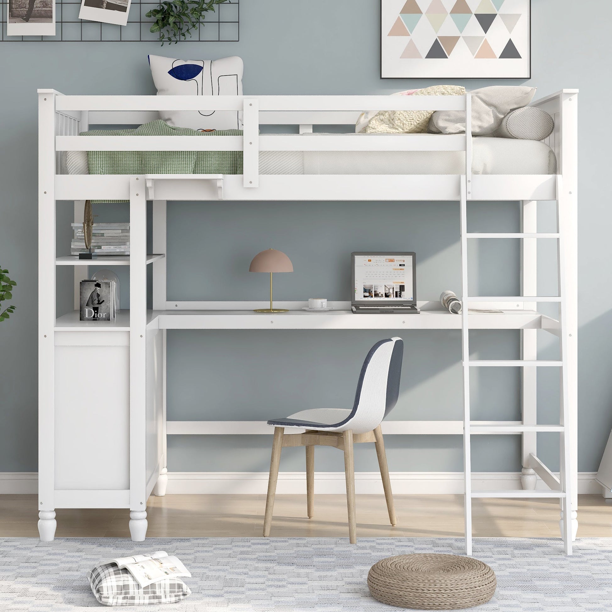 Twin Loft Bed with Desk and Storage Drawers - Divine Heart L.A.