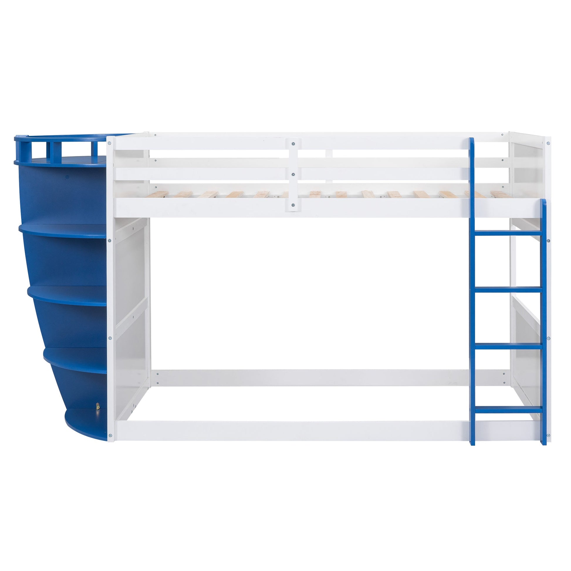 Twin over Twin Boat-Like Shaped Bunk Bed with Storage Shelves - Divine Heart L.A.