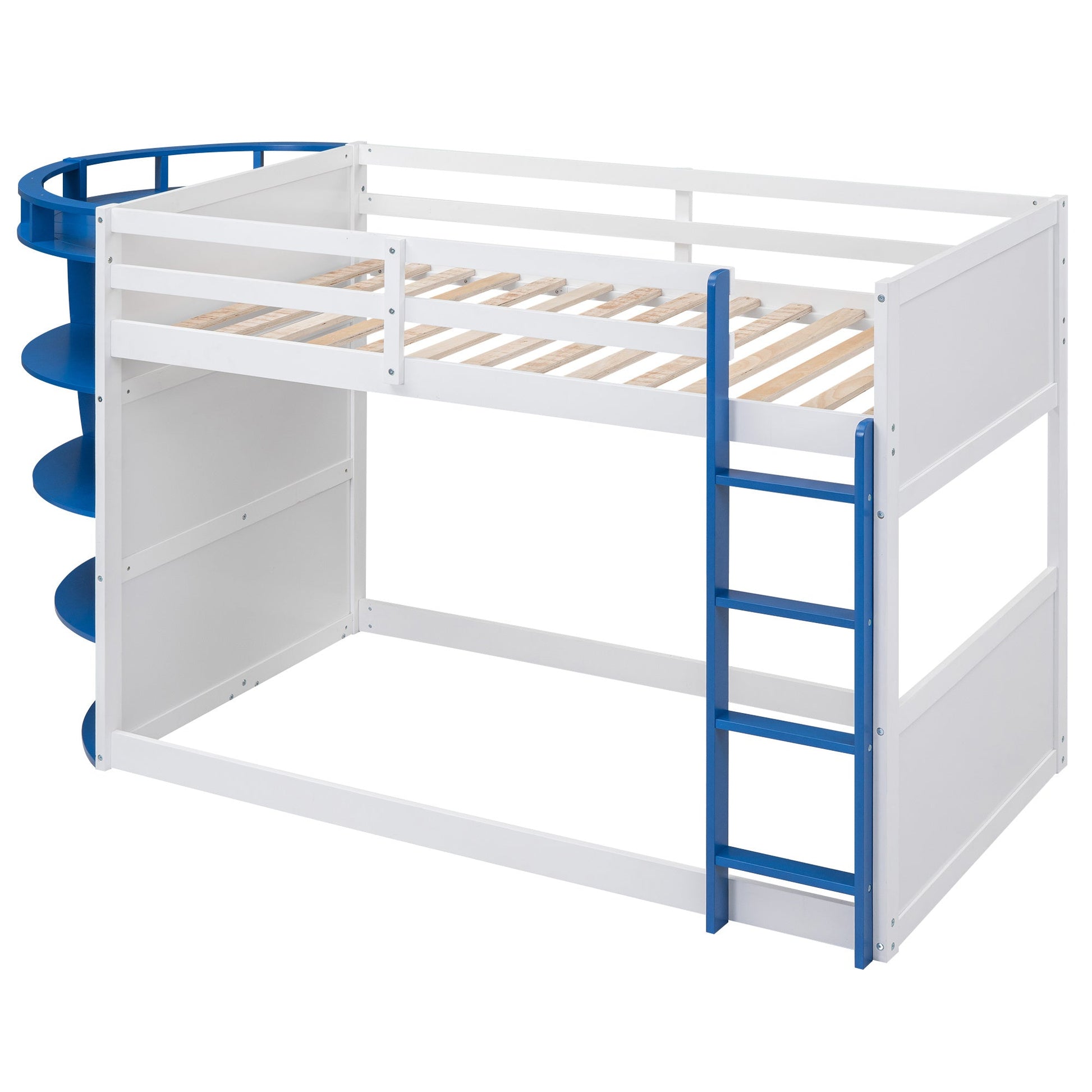 Twin over Twin Boat-Like Shaped Bunk Bed with Storage Shelves - Divine Heart L.A.